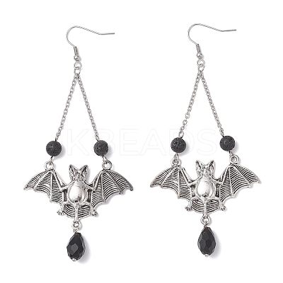 Halloween Bat Tibetan Style Alloy Dangle Earrings EJEW-TA00721-1