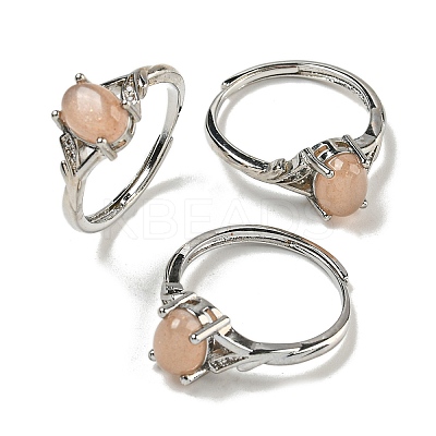 Oval Natural Sunstone Adjustable Rings RJEW-Q818-01P-02A-1