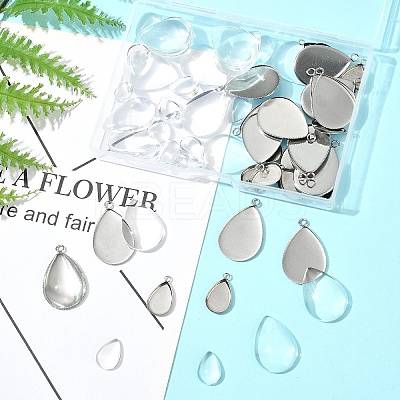 DIY Teardrop 304 Stainless Steel Pendant Making Kits DIY-FS0008-40-1