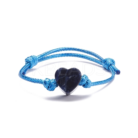 Natural Sodalite Heart Braided Cord Bracelet BJEW-JB07685-04-1
