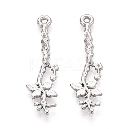 304 Stainless Steel Branch with Leaf Pendants STAS-T067-45P-1