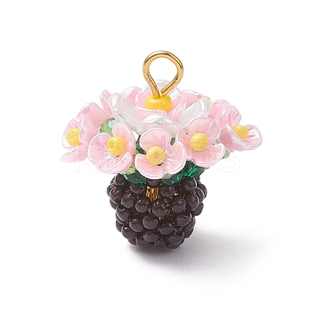 Resin Glass Seed Beaded Flower Pendants PALLOY-MZ01106-03-1