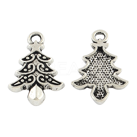 Tibetan Style Christmas Tree Alloy Pendants TIBEP-Q050-09AS-RS-1