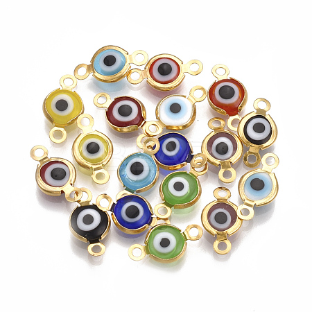 Handmade Evil Eye Lampwork Links connectors X-STAS-T041-02G-1