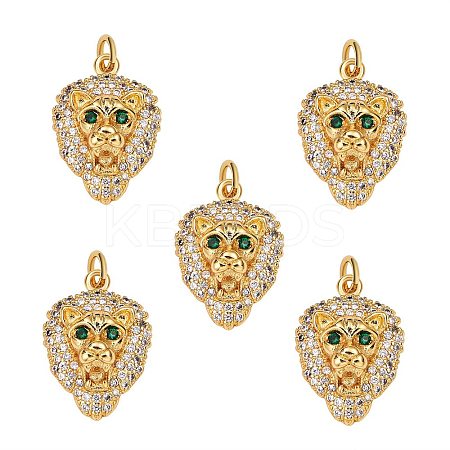 5Pcs Brass Micro Pave Clear & Green Cubic Zirconia Pendants ZIRC-SZ0003-16-1