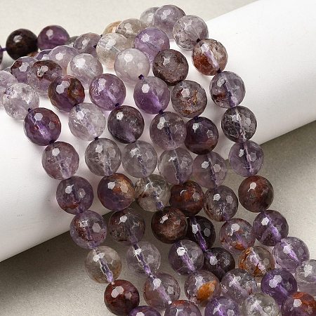 Natural Purple Phantom Quartz Purple Lodolite Quartz Round Beads Strands G-Z127-B01-8mm-1