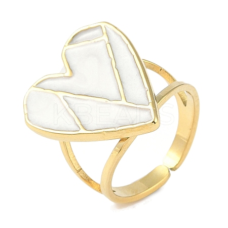 Ion Plating(IP) 304 Stainless Steel Enamel Heart Cuff Finger Rings RJEW-L107-070G-01-1