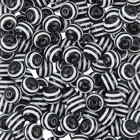 200Pcs Round Striped Resin Beads RESI-PA0001-17-1