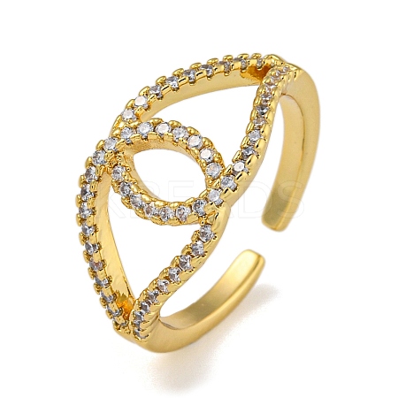 Leaf Brass Micro Pave Cubic Zirconia Open Cuff Rings for Women RJEW-Z050-18G-1