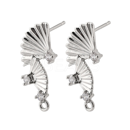 Brass Micro Pave Cubic Zirconia Stud Earring Findings KK-K371-44P-1