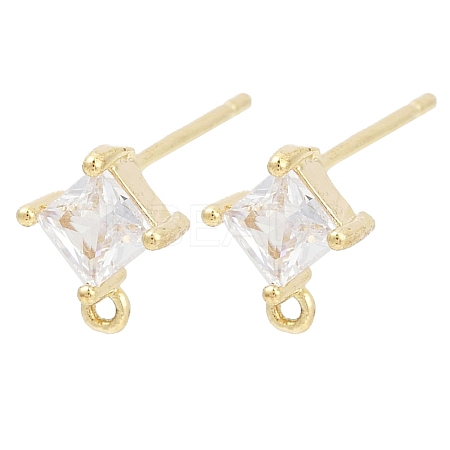 Brass Micro Pave Clear Cubic Zirconia Stud Earring Findings KK-Z099-02G-03-1