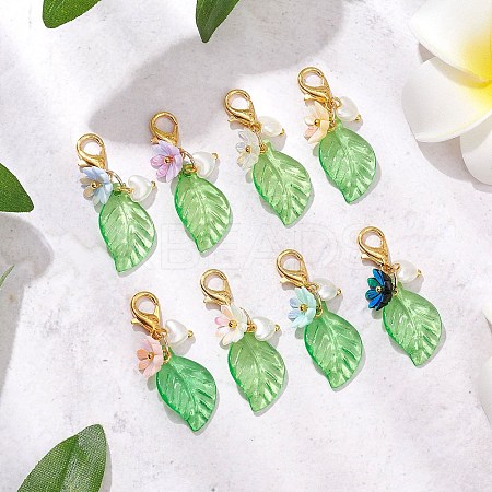 Leaf Acrylic & Flower Resin Pendant Decorations HJEW-JM02778-1