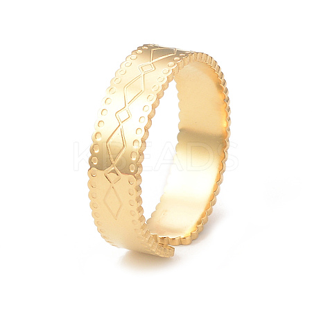 Ion Plating(IP) 304 Stainless Steel Rhombus Pattern Open Cuff Ring for Women LS-RJEW-I096-07G-1