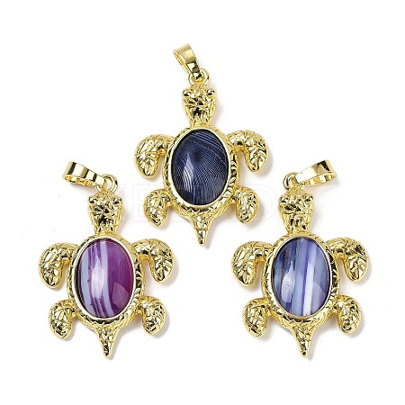 Natural Banded Agate(Dyed & Heated) & Brass Pendants KK-F887-01G-18-1