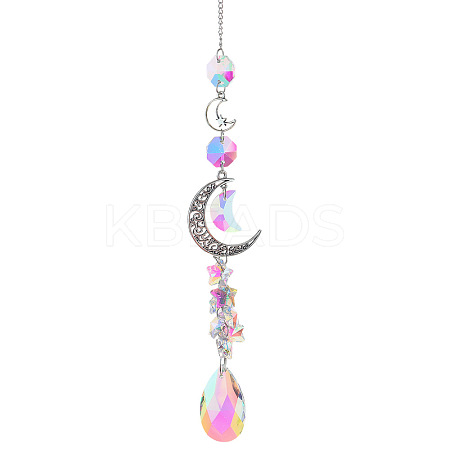 Glass Moon Hanging Suncatcher Pendant Decoration LS-DJEW-PW0008-10A-1