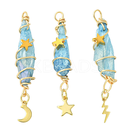 3Pcs 3 Styles Electroplated Natural Quartz Crystal Big Pendants PALLOY-YW00079-02-1