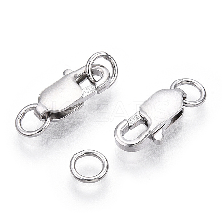 Rhodium Plated 925 Sterling Silver Lobster Claw Clasps STER-T004-84P-1