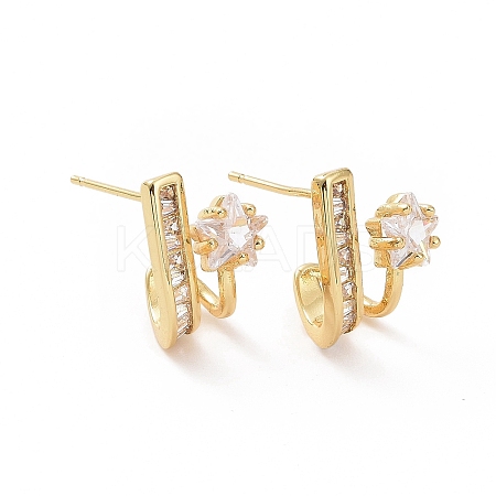 Clear Cubic Zirconia Star Stud Earrings EJEW-C040-04G-1