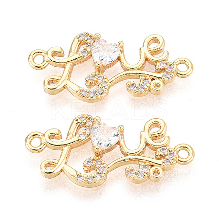 Brass Pave Clear Cubic Zirconia Word Love Links/Connector Charms KK-T077-65G-1