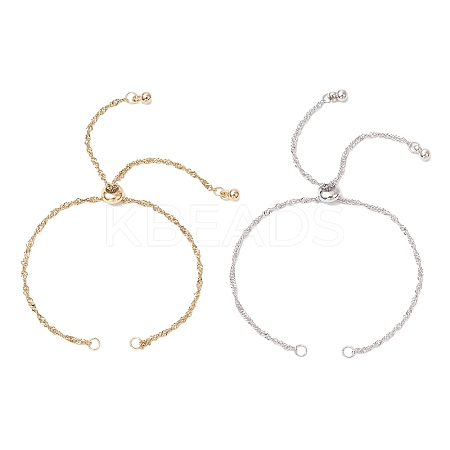 2Pcs 2 Colors 304 Stainless Steel Singapore Chain Bracelet Slider Making AJEW-JB01344-1