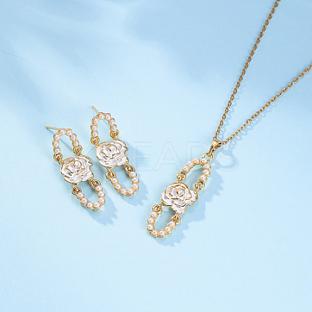 Plastic Beaded Oval with Flower Jewelry Set YW1382-1-1