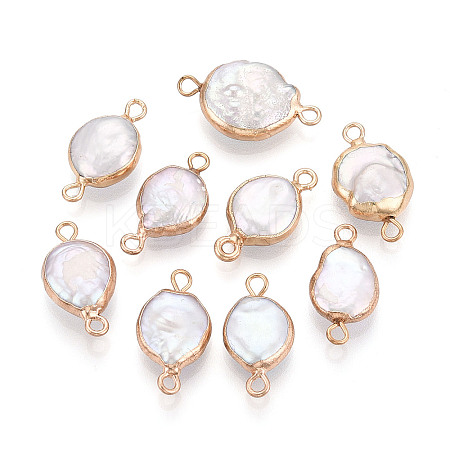 Electroplated Natural Keshi Pearl Flat Round Connector Charms LS-PEAR-S018-02C-04-1