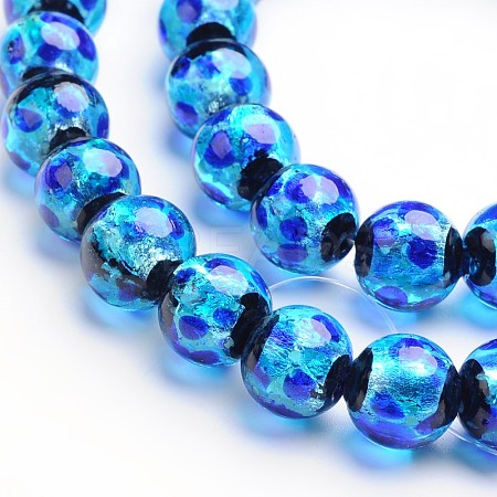 Glow in the Dark Luminous Style Handmade Silver Foil Glass Round Beads FOIL-I006-12mm-02-1