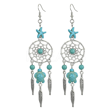 Web with Feather Alloy Chandelier Earrings EJEW-JE05464-01-1