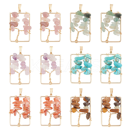 12Pcs 6 Styles Natural Mixed Gemstone Chip Pendants FIND-PH0021-37-1