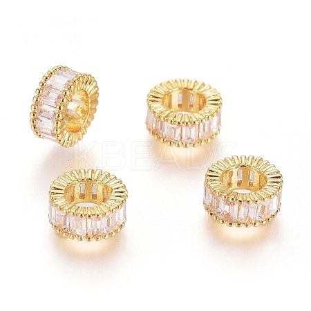 Brass Micro Pave Cubic Zirconia Rondelle European Beads ZIRC-G166-45G-1