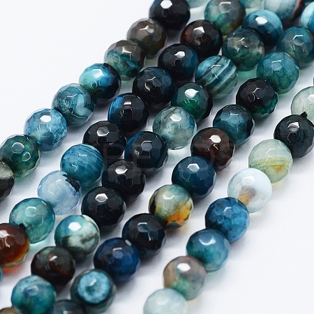 Faceted Natural Agate Beads Strands G-F561-6mm-D08-1