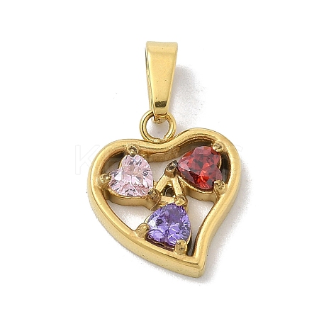 Ion Plating(IP) 304 Stainless Steel Micro Pave Cubic Zirconia Pendants STAS-Z107-04G-06-1