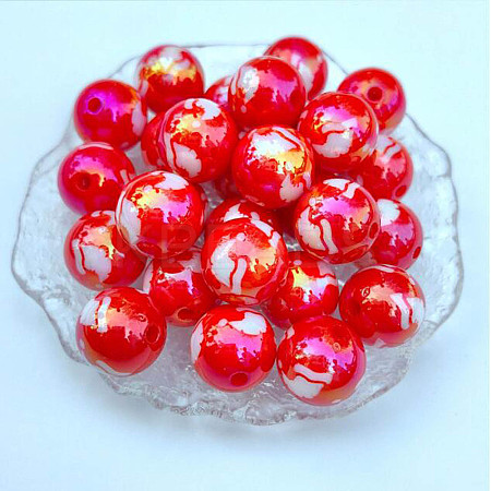 Christmas Theme UV Plating Acrylic Round Beads OACR-ZX006-32A-04-1