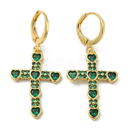 Cross Real 18K Gold Plated Brass Dangle Leverback Earrings EJEW-A033-01G-01-1