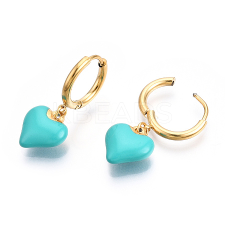 Ion Plating(IP) Enamel Heart Dangle Hoop Earrings EJEW-T018-01B-1