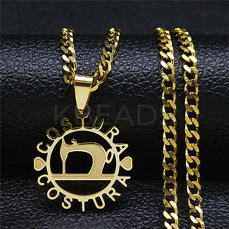 201 Stainless Steel Costura Sewing Machine Holloe Pendant Necklaces NJEW-K283-28G-1