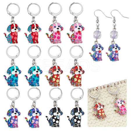 12Pcs 6 Styles Dog Alloy Enamel Pendant Locking Stitch Markers HJEW-NB00264-1