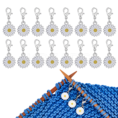40Pcs Daisy Alloy Enamel Pendant Locking Stitch Markers HJEW-NB00206-1