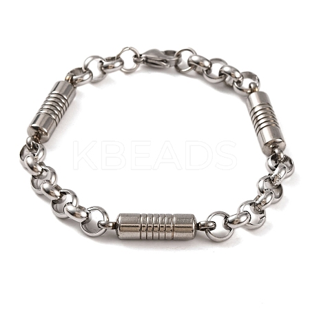 Tarnish Resistant 201 Stainless Steel Column Rolo Chain Bracelets BJEW-B078-75P-1