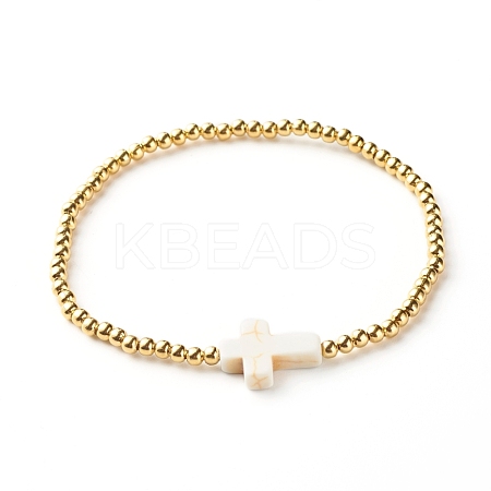 Cross Synthetic Turquoise(Dyed) Beads Stretch Bracelet for Girl Women BJEW-JB06864-02-1