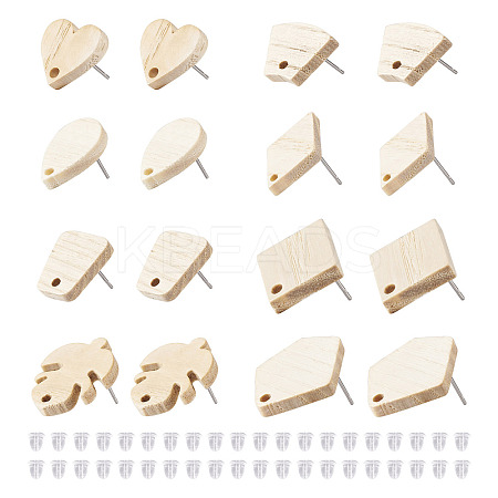 32Pcs 8 Style Ash Wood Stud Earring Findings EJEW-TA0001-16V-1