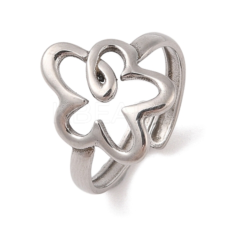 Non-Tarnish 304 Stainless Steel Hollow Flower Cuff Ring for Women LS-RJEW-G322-07P-1