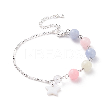 Natural White Jade(Dyed) Beaded Bracelet with 304 Stainless Steel Rolo Chains BJEW-JB08145-05-1