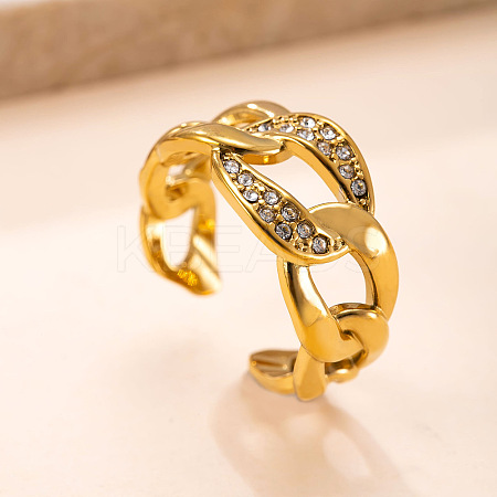 304 Stainless Steel Rhinestone Cuff Open Rings WG7ACF4-02-1