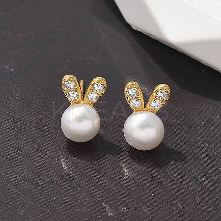 925 Sterling Silver Micro Pave Clear Cubic Zirconia Stud Earrings for Women EJEW-K303-02B-G-1