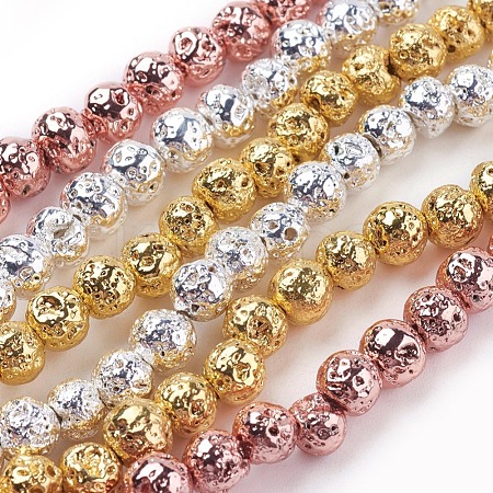 Electroplated Natural Lava Rock Bead Strands G-E429-01-4mm-1