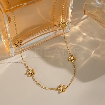 304 Stainless Steel Crystal Rhinestone Flower Link Chain Necklaces for Women LS-NJEW-A059-02G-1