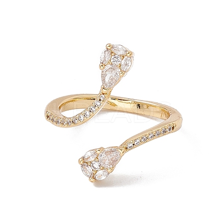 Clear Cubic Zirconia Snake Open Cuff Ring RJEW-B043-01-1