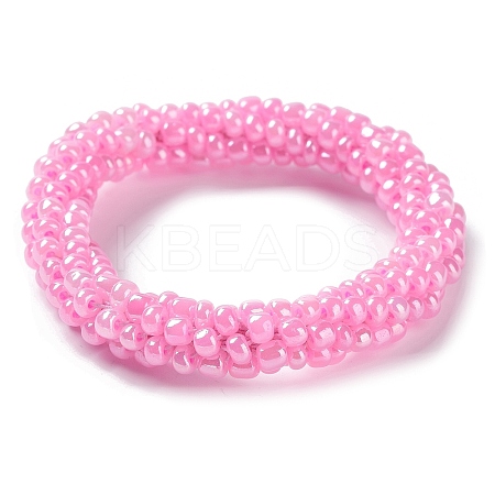 Crochet Glass Beads Braided Stretch Bracelet BJEW-K232-01R-1