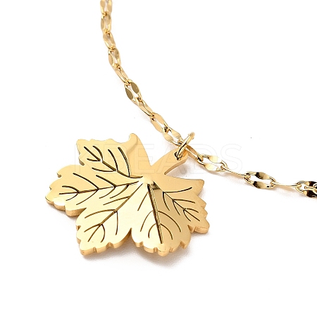 Ion Plating(IP) 304 Stainless Steel Maple Leaf Pendant Necklace with Dapped Chains for Women NJEW-G085-12G-1